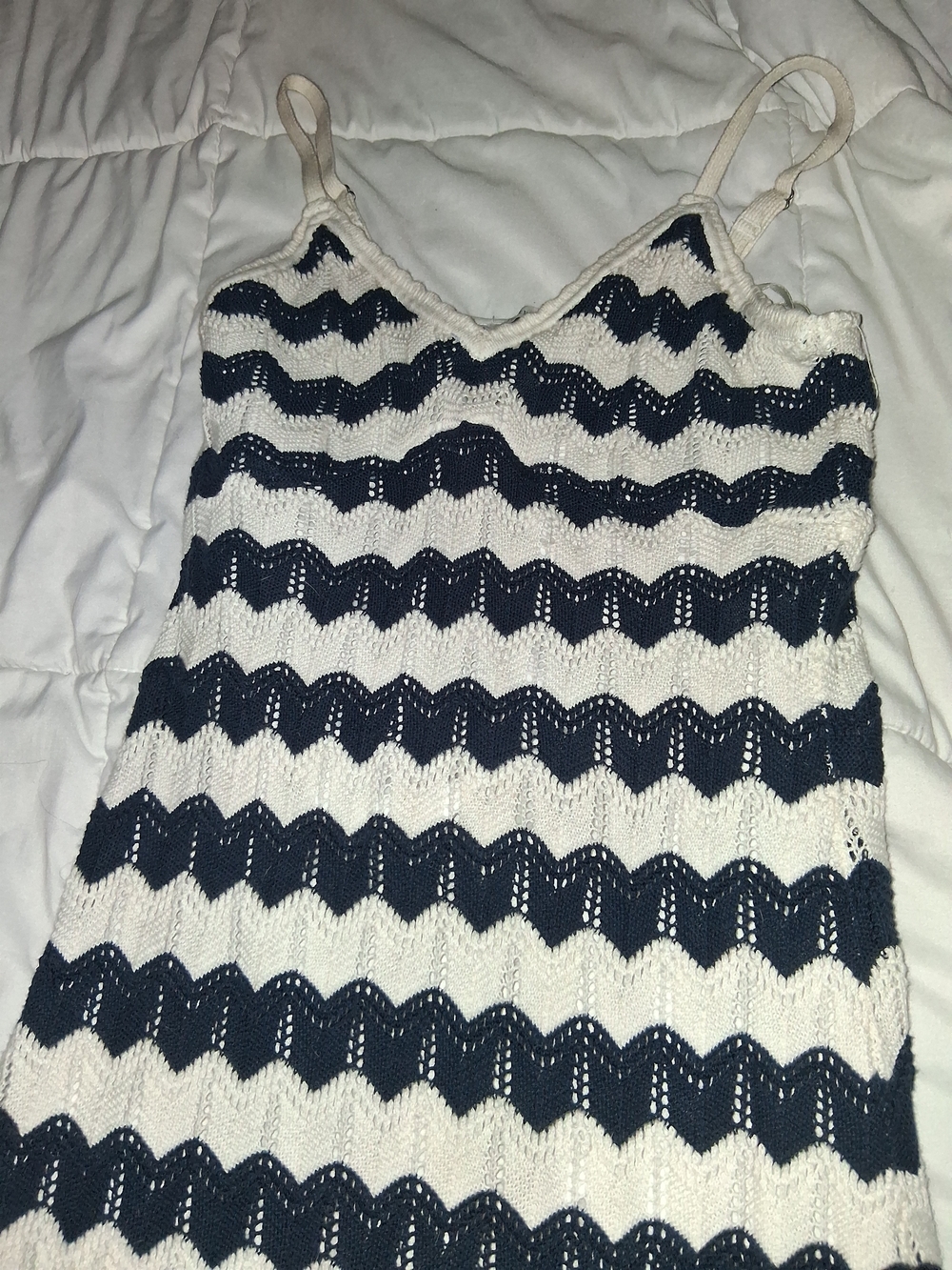 Striped Knit Tank Maxi Dress - White & Navy